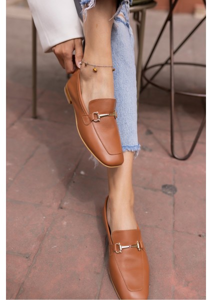 Novay Kadın Bej Gerçek Deri Loafer Babet fırsatları