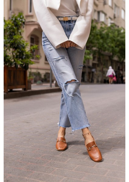 Novay Kadın Bej Gerçek Deri Loafer Babet