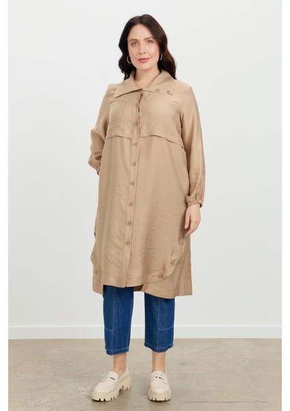 Büyük Beden Tencel Gömlek Tunik-Vizon fiyatları