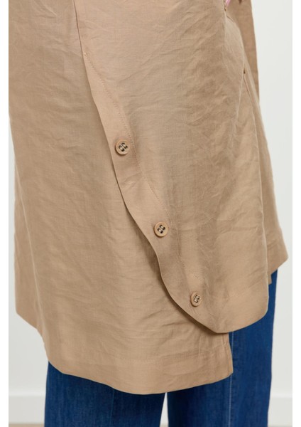 Büyük Beden Tencel Gömlek Tunik-Vizon