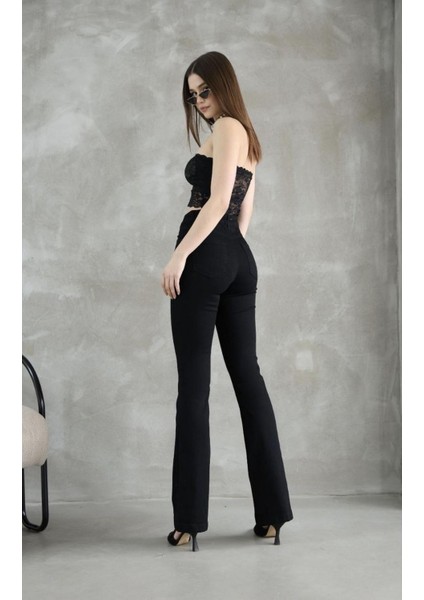 Kadın Likralı Ispanyol Pantolon Siyah modelleri