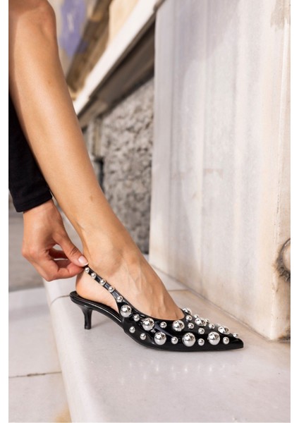 Champini Kadın Beyaz Rugan Özel Dizayn Mini Topuklu Ayakkabi