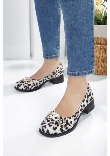Leopar Desenlı Taş Detaylı Toka Kadın Topuklu Babet fiyatları
