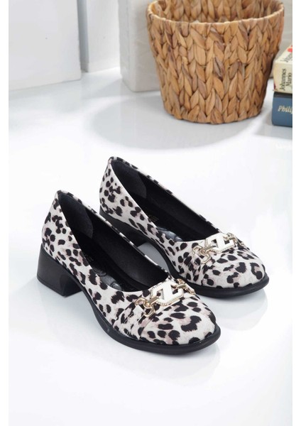 Leopar Desenlı Taş Detaylı Toka Kadın Topuklu Babet fırsatları