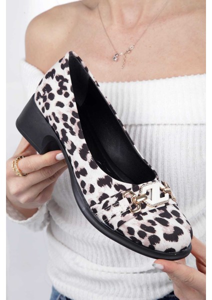 Leopar Desenlı Taş Detaylı Toka Kadın Topuklu Babet indirimleri