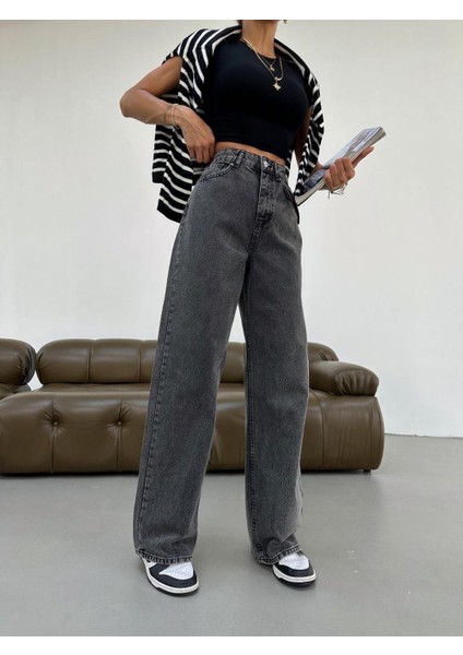 Kadın Likralı Palozo Pantolon Koyu Gri