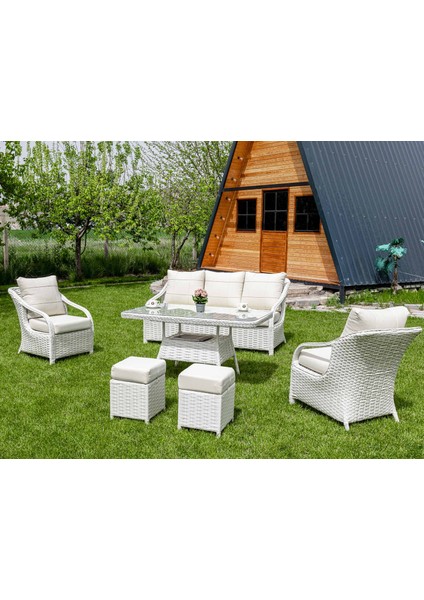 Belinda Rattan Bahçe Koltuk Takımı Krem