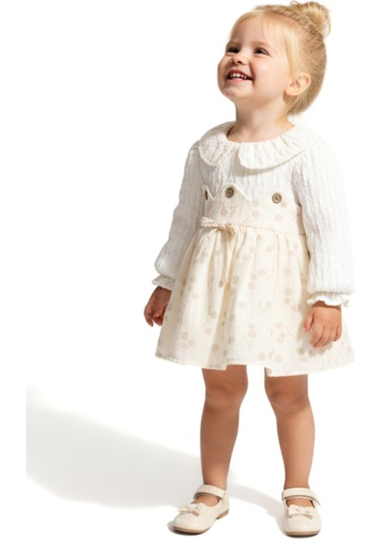 Kız Bebek Elbise Kız Çocuk Elbise Yakalı Doğum Günü Parti Düğün Özel Gün Uzun Kol Astarlı Puanlı fırsatları