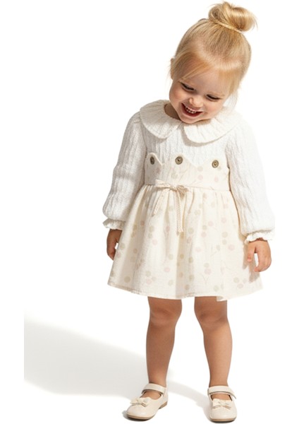 Kız Bebek Elbise Kız Çocuk Elbise Yakalı Doğum Günü Parti Düğün Özel Gün Uzun Kol Astarlı Puanlı indirimleri