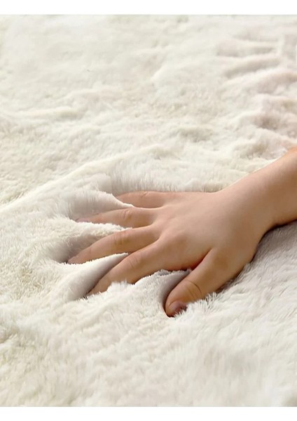 2'li Krem Yuvarlak Yumuşak Kaymaz Taban Peluş Yıkanabilir Banyo Oturma Odası HALI(60X60 ve 80X80) modelleri