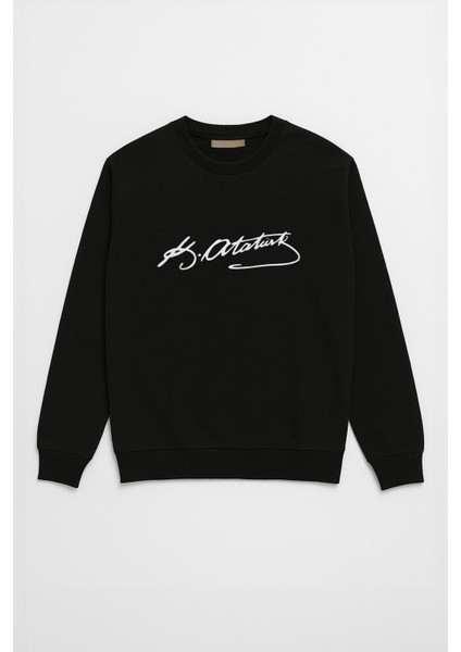 Erkek Atatürk Imzalı Siyah Sweatshirt