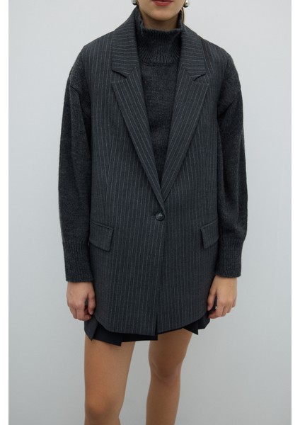 Lurex Çizgili Erkek Yaka Yelek Gri K2617010_004 modelleri