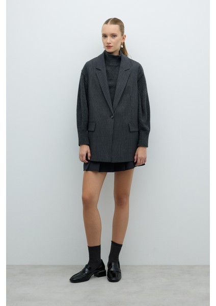 Lurex Çizgili Erkek Yaka Yelek Gri K2617010_004 fırsatları