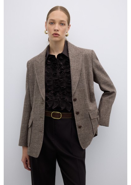 Çift Cepli Yün Karışımlı Ceket Kahve K2616020_005