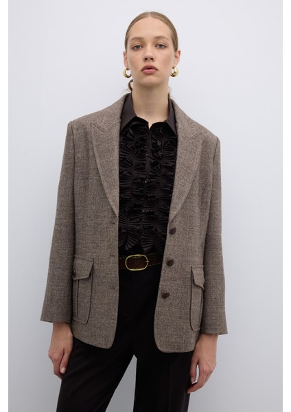 Çift Cepli Yün Karışımlı Ceket Kahve K2616020_005 modelleri