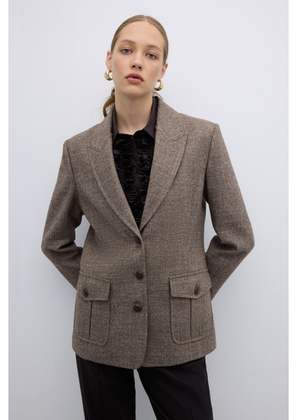 Çift Cepli Yün Karışımlı Ceket Kahve K2616020_005 fırsatları