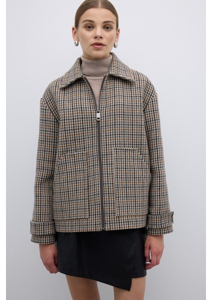 Çift Çepli Fermuarlı Yün Karışımlı Mont Standart Renk K2617518_089