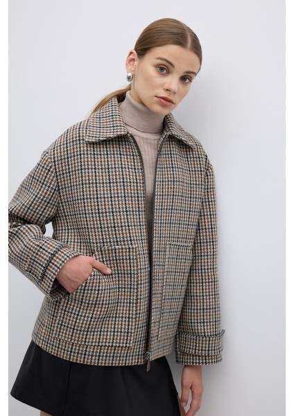 Çift Çepli Fermuarlı Yün Karışımlı Mont Standart Renk K2617518_089 fırsatları