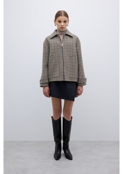 Çift Çepli Fermuarlı Yün Karışımlı Mont Standart Renk K2617518_089 indirimleri