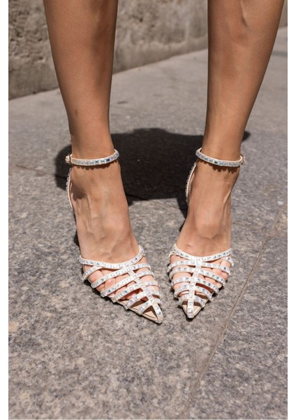 Olmo Kadin Bej Özel Taş Dizayn Topuklu Ayakkabi