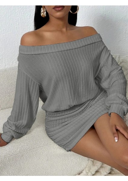 Kadın Uzun Kollu Madonna Yaka Yanlardan Büzgülü Şardonlu Kaşkorse Mini Elbise fırsatları