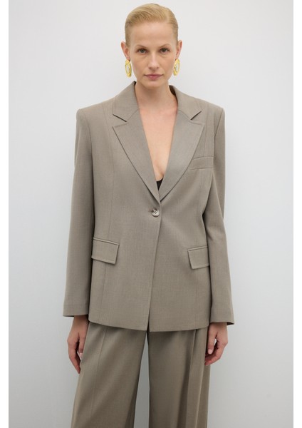 Tek Düğmeli Erkek Yaka Yün Karışımlı Ceket Kum Beji K2616027_267