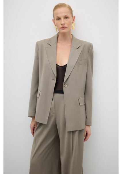 Tek Düğmeli Erkek Yaka Yün Karışımlı Ceket Kum Beji K2616027_267 indirimleri