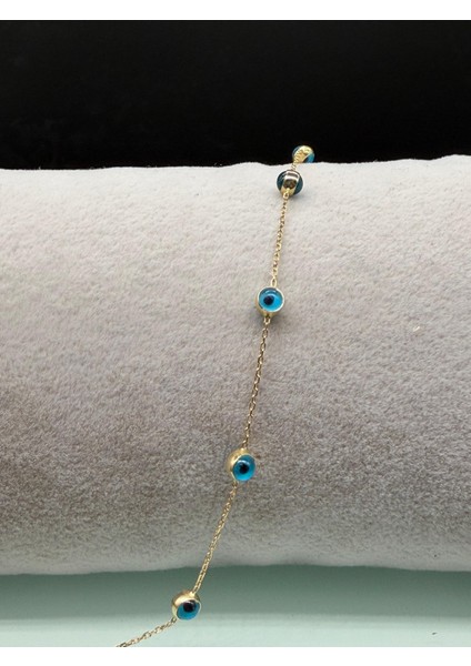 14 Ayar Altın Tam Tur Nazar Boncuklu Bileklik