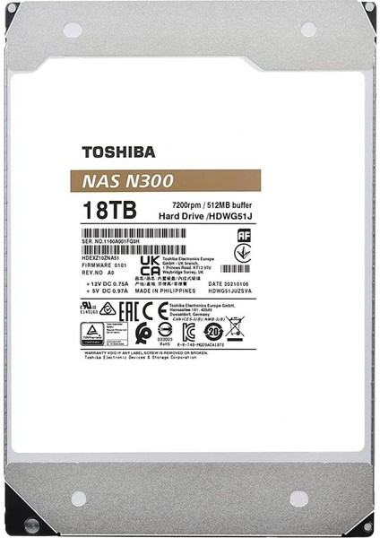 Toshiba 18TB N300 HDWG51JUZSVA 7200 Rpm 512MB Sata-3 Nas Diski