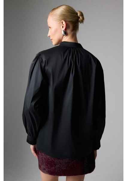 Yakası Bağlamalı Gömlek Siyah K2613537_001 fiyatları