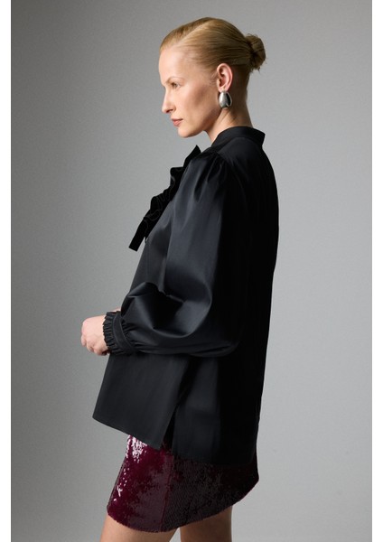 Yakası Bağlamalı Gömlek Siyah K2613537_001 fırsatları