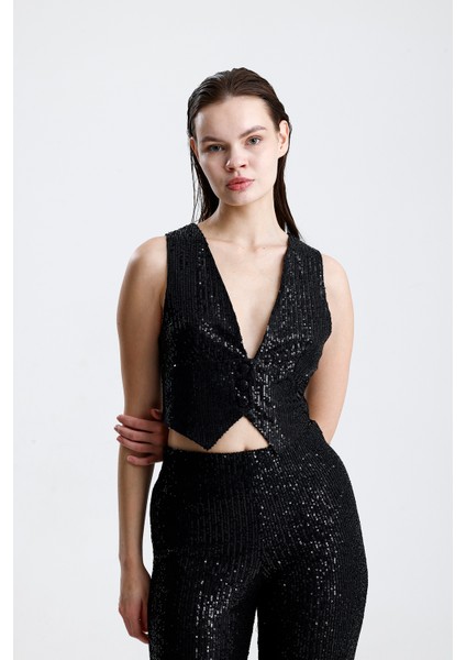 Payetli Yelekli Kadınabiye Takım - Şık Blazer Ceket, Yelek ve Pantolon fırsatları