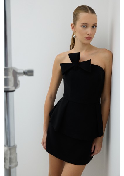 Fiyonk Detaylı Peplum Elbise Siyah K2611504_001 fırsatları