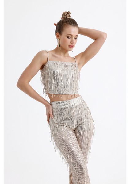 Astarlı Pul Payet Abiye Büstiyer | BSUT36053 Bej