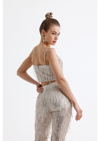 Astarlı Pul Payet Abiye Büstiyer | BSUT36053 Bej indirimleri