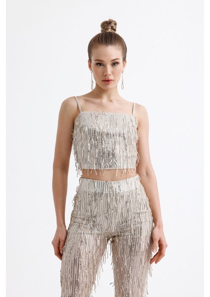 Astarlı Pul Payet Abiye Büstiyer | BSUT36053 Bej