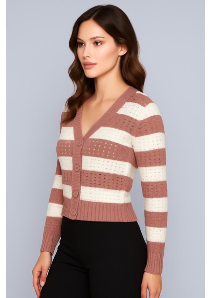 Kadın Önü Düğmeli ve Çift Renkli Triko Hırka fiyatları