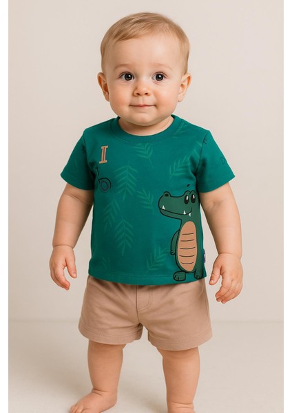 Yeşil Timsah Baskılı Erkek Bebek Takımı 26475 modelleri
