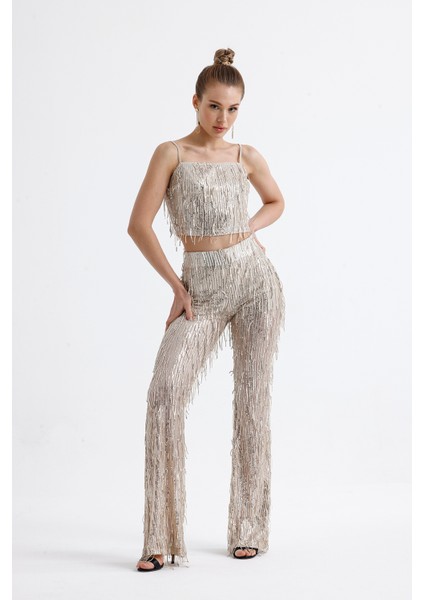 Astarlı Esnek Bel Pul Payet Abiye Pantolon | PNT36031