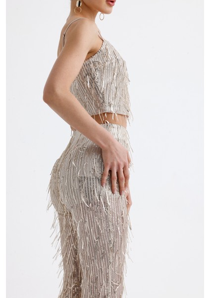 Astarlı Esnek Bel Pul Payet Abiye Pantolon | PNT36031 modelleri