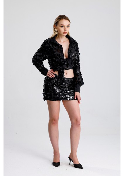 Astarlı Pul Detaylı Abiye Payet Mini Etek | ETK36397 Siyah modelleri