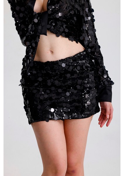 Astarlı Pul Detaylı Abiye Payet Mini Etek | ETK36397 Siyah fırsatları