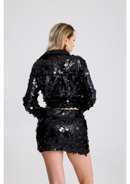 Astarlı Pul Detaylı Abiye Payet Mini Etek | ETK36397 Siyah indirimleri