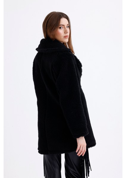 Astarlı Kruvaze Kürk Kaban | KBN32383 Siyah fiyatları