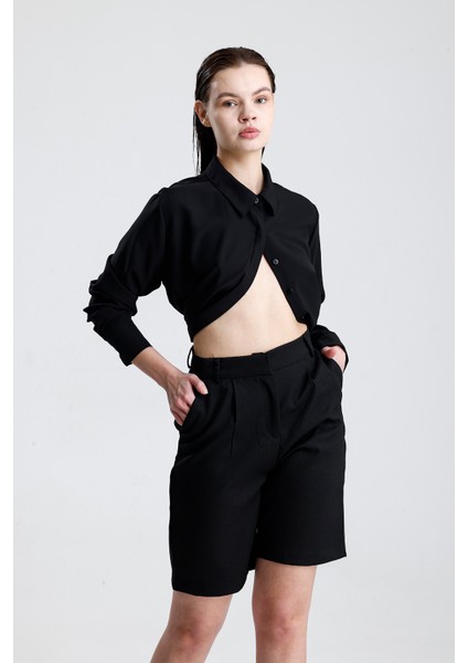 Metal Fermuarlı Bermuda Şort | ŞRT35934 Siyah fiyatları
