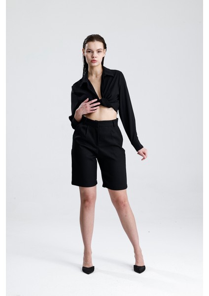 Metal Fermuarlı Bermuda Şort | ŞRT35934 Siyah modelleri