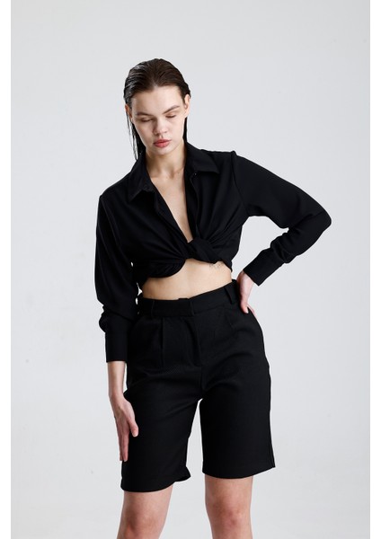 Metal Fermuarlı Bermuda Şort | ŞRT35934 Siyah fırsatları