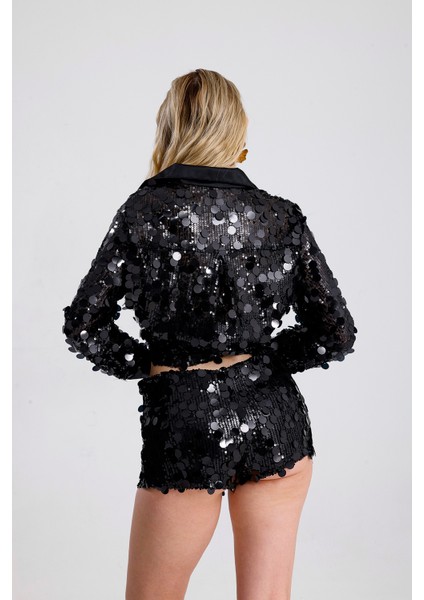 Astarlı Pul Detaylı Abiye Payet Şort | ŞRT36396 Siyah indirimleri