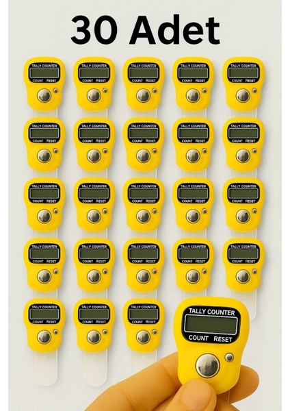 30 Adet Sarı – Dijital Parmak Tipi Yüzük Tesbih, Namaz Zikir Sayacı