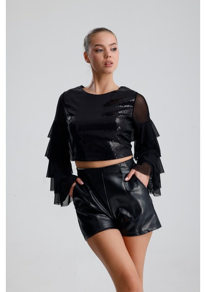 Suni Deri Yüksek Bel Şort | ŞRT34533 Siyah fiyatları